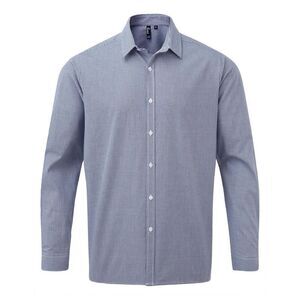 Premier Mens Gingham Long-Sleeved Shirt / Navy/White